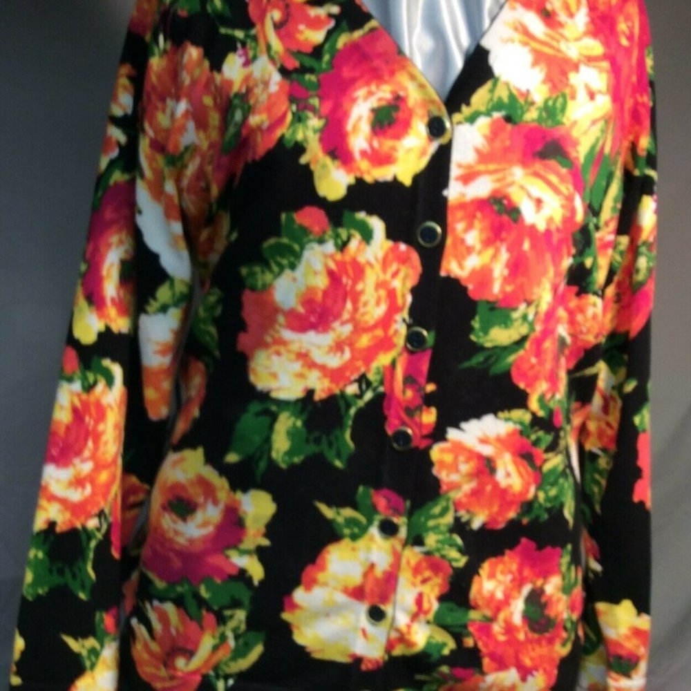 Izaac Mizrahi Live Cardigan XL Bright  Floral